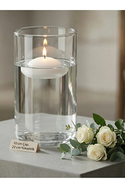 Paşabahçe El İşçiliği Silindir Cam Mumluk / Vazo | 10 cm x 22 cm | Şeffaf Dek...