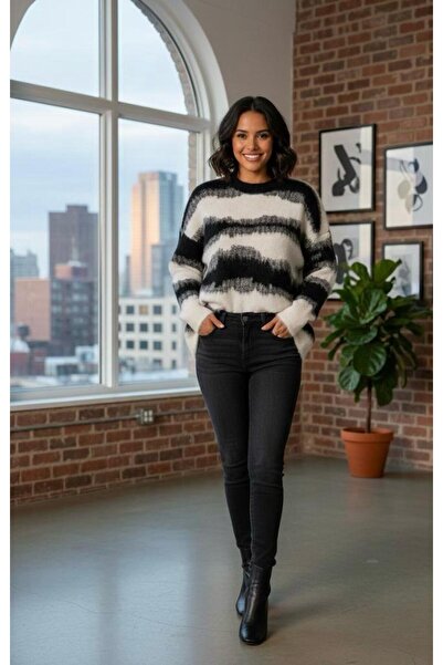 Sea Style Pulover supradimensionat din tricotaje alb-negru din fir șardon