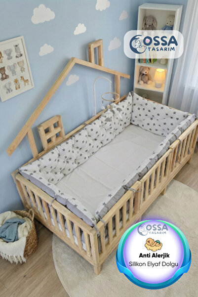 yasetex tasarım Montessori Yatak ve Beşik İçin 4 Kenar Koruma Seti Yıldız Des...
