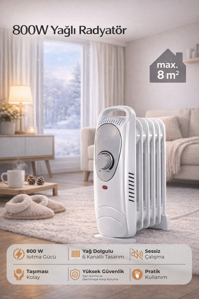 homenter Voltomat Termostatlı 800W 6 Dilim Yağlı Radyatör | Sessiz Elektrikli...