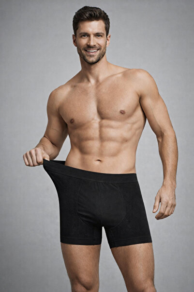 SÜSEN LİNGERİE ERKEK LAZER KESİM DİKİŞSİZ ESNEK SİYAH BOXER, ERKEK İÇ GİYİM B...
