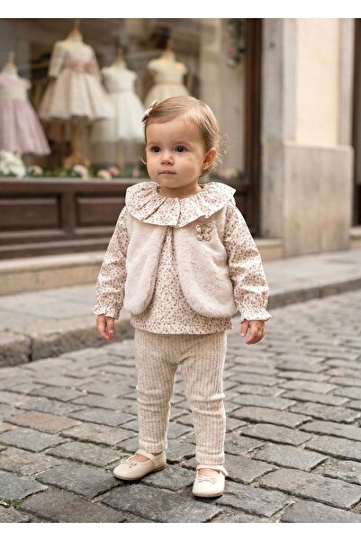 Miaras Baby Girl Baby Plush Vest Set Piece Set with Floral Pattern