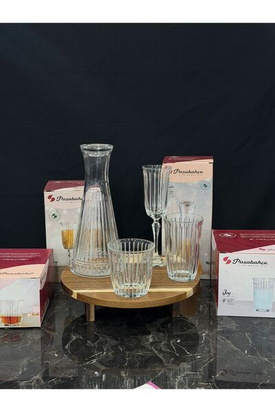 isra kristal Pasabahce 19 Piece Glass Cup Set – Carafe, Long Glass, Short Gla...