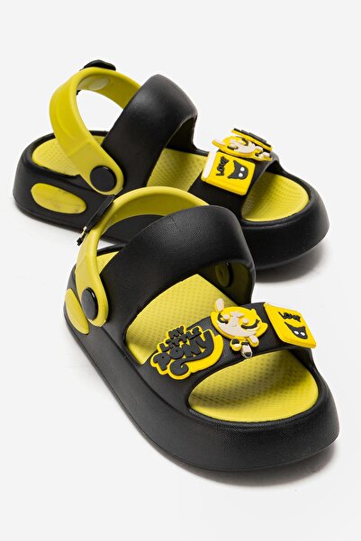 CCWAY AYAKKABI Детски пантофки с двойна каишка Emoji ЧЕРЕН СВЕТЛО ЗЕЛЕН