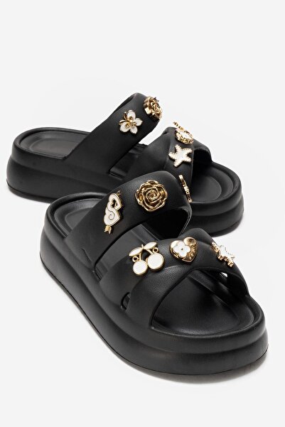 CCWAY AYAKKABI Women's Cross Piped Accessory Slippers; Black