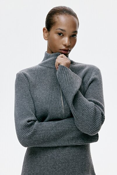 H&M Lastik Örgülü ve Yarım Fermuarlı Kazak