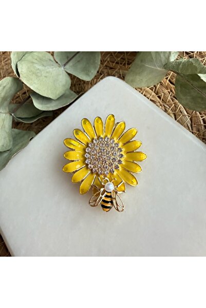 Nes Arılı Sarı Papatya Broş