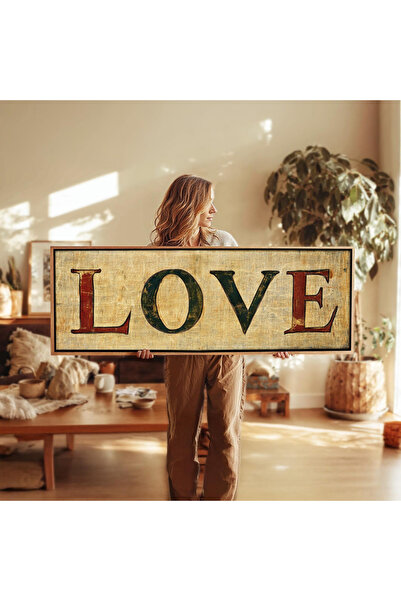 woodhomeworks Tek Parça Gerçek Ahşap Yatay Panorama Çerçeveli Tablo aşk