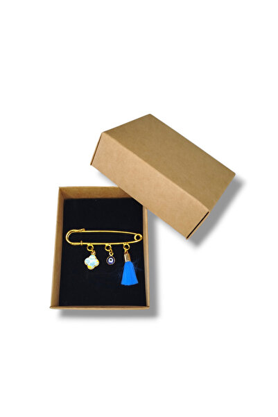 STE Püskül Charm Detaylı Altın Renk İskoç İğnesi Broş – Nazar Göz, Taşlı Yonc...