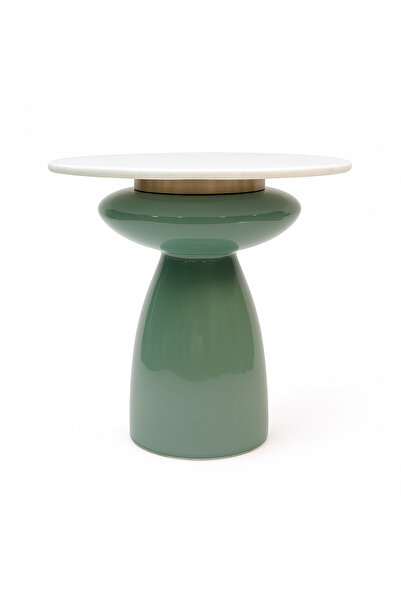 homez glass coffee table with marble top 61*51cm, green