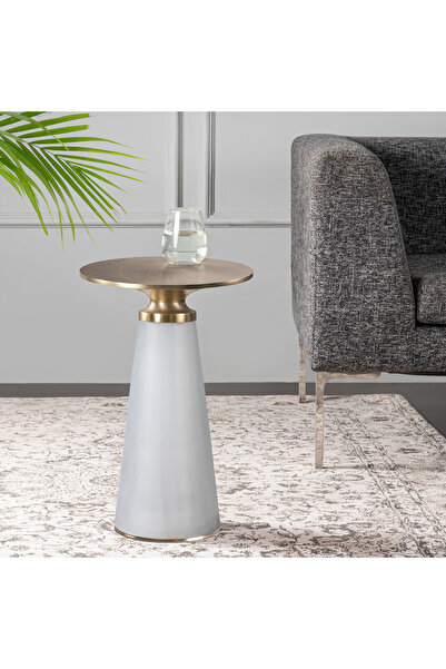 Generic طاولة مشروبات بقاعدة زجاجية بيضاء مصنفرة وسطح من النحاس الذهبي، 30 × ...