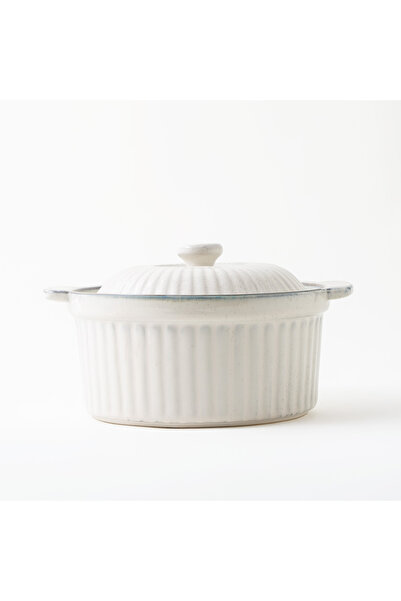 LA MESA حافظة طعام من الخزف الحجري مع غطاء، 27.5 × 23.5 × 11.2 سم، لون كريمي