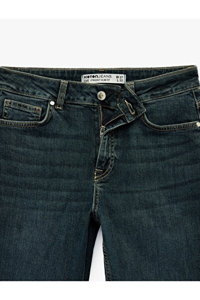 Koton Straight Leg Pocketed Buttoned Regular Waist Cotton Straight Fit Denim ...