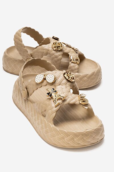 CCWAY AYAKKABI Cross Piped Women's Sandals with Stone Accessories Kum
