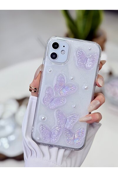 Go Aksesuar iPhone 11 Compatible Mor Butterfly Design Flexible Silicone Case ...