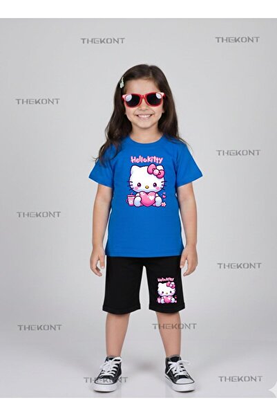 THEKONT Heart Hellokty Printed Shorts-T-Shirt Bottom Top Children's Set in Hi...