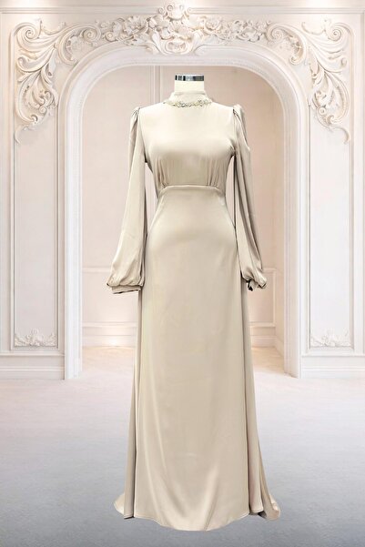 Amine Hüma Rüya Abiye Elbise Bej