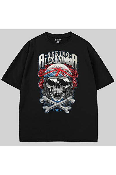 Crazy Tricou Asking Alexandria Grey Skull supradimensionat