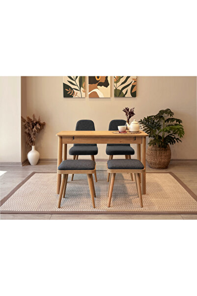 Rabi MİORA MİNİ AÇILIR MUTFAK MASA TAKIMI KARİNA MEŞE ANTRASİT (1 Masa+2 Sand...