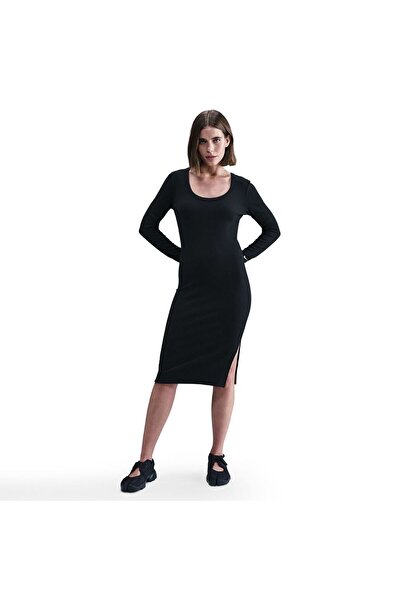 Nike Women Casual Dress Nsw Nk Chll Knt Ls Midi Black Hv2799-010