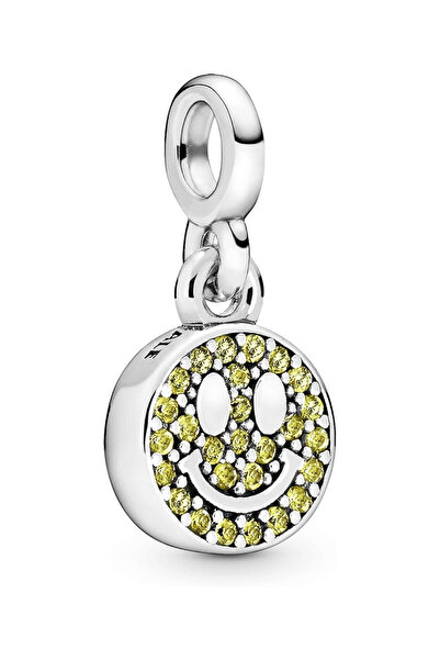 Fubena تعليقة فضية من سلسلة مي بحجر أصفر ووجه مبتسم