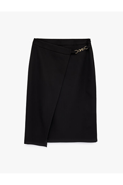 Koton Asymmetrical Double-Breasted Midi Skirt with Metal Accessories
