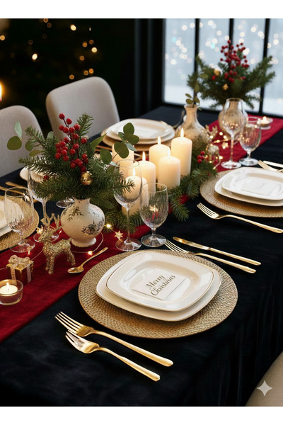 ViVeri Kadife Dokulu Siyah Konsept Masa Örtüsü