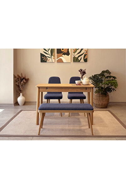 Rabi MİORA MİNİ AÇILIR MUTFAK MASA TAKIMI KARİNA MEŞE LACİVERT (1 Masa+2 Sand...