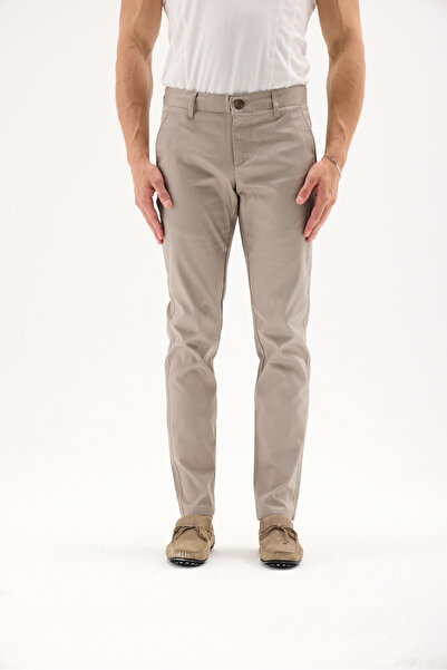 RAVANELLI Slim Fit Dobby Belted Classic Style Side Pocket Chino Men's Trousers