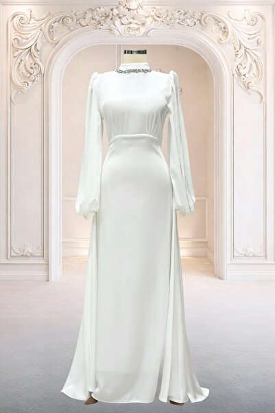 Amine Hüma Rüya Abiye Elbise Ekru