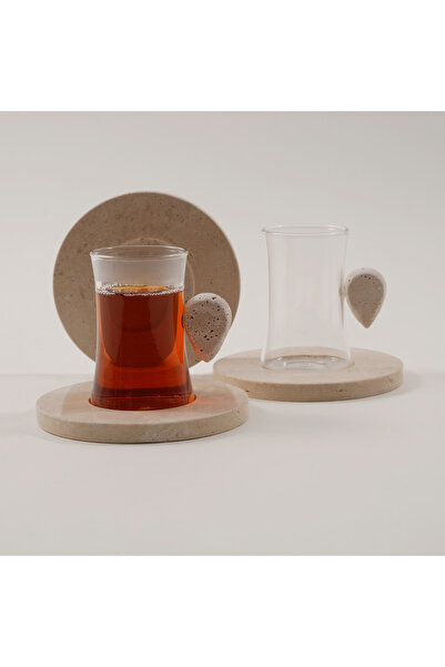Dallaty 8pcs glass tea cup set with travertine handles and saucers