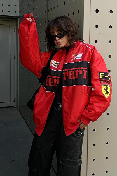 Karakedi Red F1 Ferrari Racing Retro Unisex Bomber Jacket