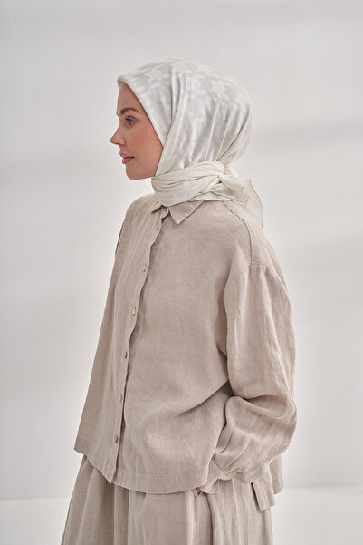 ARMANDA Italian Jacquard Hawk Eye Pattern Scarf - Cream