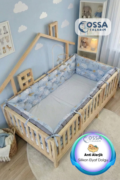 yasetex tasarım Montessori Yatak ve Beşik İçin 4 Kenar Koruma Seti Mavi Rengi...