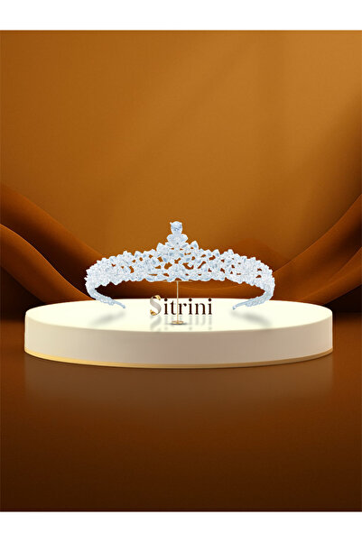 sitrini إكسسوار شعر تاج الزفاف من بيرلا مرصع بأحجار الزركون