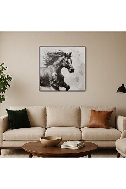 homez canvas wall art framed horse, black 100*100cm