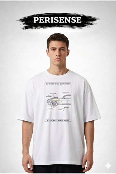 PERISENSE Tricou unisex oversize din bumbac pieptănat premium, cu imprimeu BL...