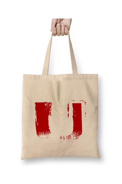 Toyaso Letter U White Cloth Bag Long Handle Shopping Bag Beach Bag