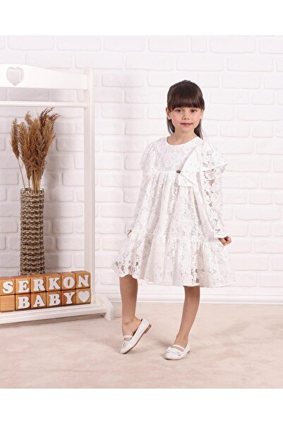 kidello Ecru Lace Long Sleeve Girl's Mevlüt Dress |   Ruffled Collar, Cotton ...