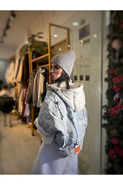 GÜLCİCİ DENİM DETAYLI ŞİŞME MONT