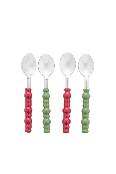 Blends طقم ملاعق حلوى مكون من 4 قطع بمقابض خضراء وحمراء