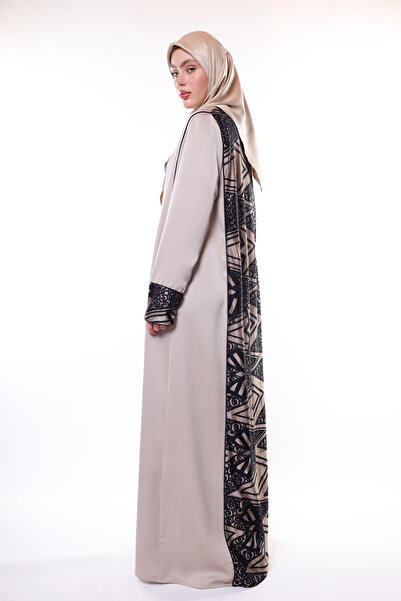 HARİKA WEAR Luxury Beige Ferace with Geometric Patterns