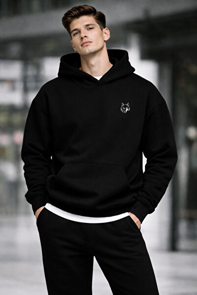 DEEPSENSE Men's Oversized Hooded Winter Sweatshirt Mock Neck 3 Thread Thick R...