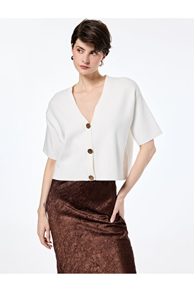 Koton V-Neck Buttoned Short Sleeve Oversized Knitwear Cardigan