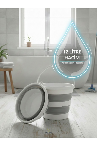 CALVERA Pratik Katlanabilir Akordiyon Kova - 12 Litre Yer Kaplamayan Katlanır...
