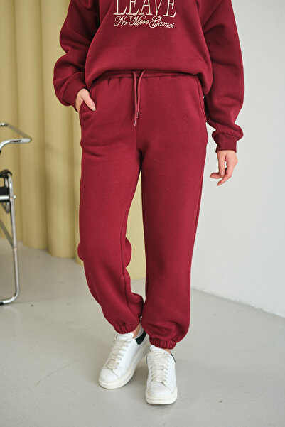 LOCCO Γυναικεία αθλητική φόρμα με ελαστική μέση μπορντό