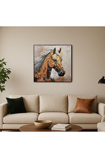 homez canvas wall art framed horse, brown 100*100cm