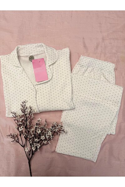 MH Moony Homewears Artlandia Black Polka Dot Winter Thermal Merlin Fabric Paj...