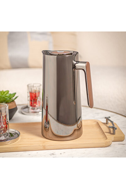 Dallaty 1L black steel vacuum flask with wooden handle