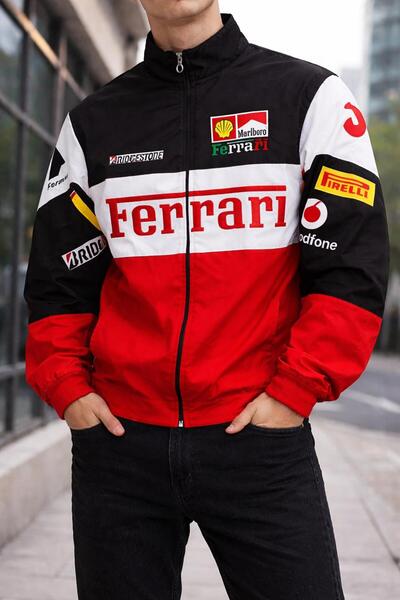 Karakedi Yaka Detail Racing Retro Motobike Style Unisex Parachute Jacket